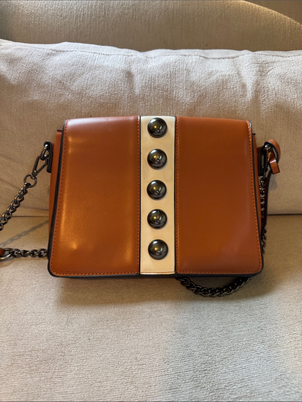 Tan Crossbody Bag with Stud Trim - Picture 1 of 8